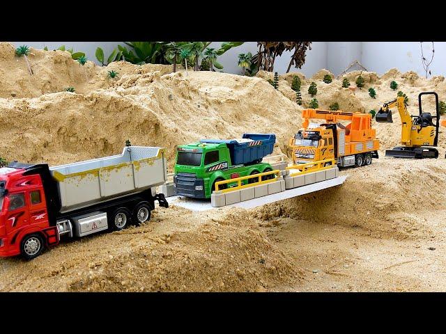 Sand truck, construction excavator and story of sand truck working at the construction site