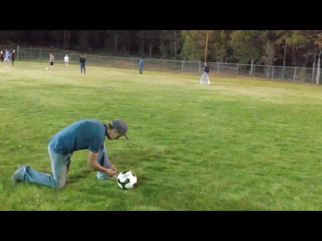 playing soccer with friends