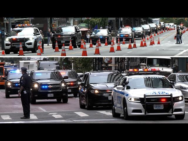 Donald Trump travels by a massive motorcade after meeting with President Zelensky in New York City