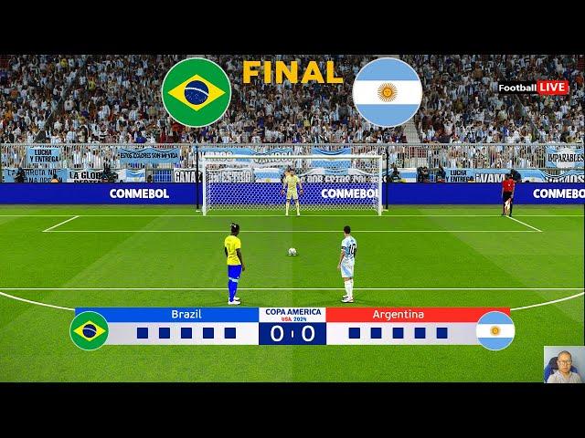 Brazil vs Argentina - Penalty Shootout | Final Copa America 2024 | Messi vs Vinicius | PES Gameplay