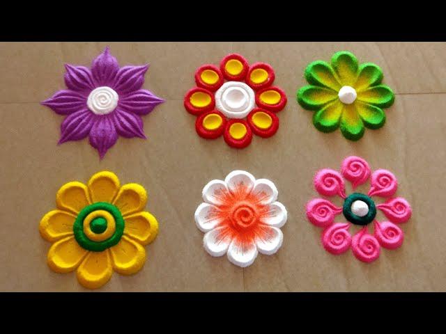 6 Easy Beginners flowers design. simple flowers design rangoli. satisfying rangoli video