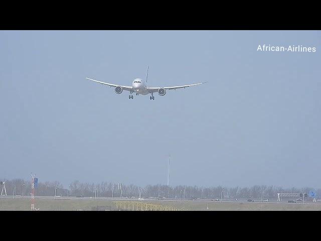 CROSSWIND landing Kenya Airways Boeing 787 at Schiphol Airport