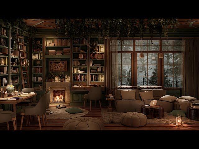 Library Ambience ASMR  Library Sounds For Studying | Crackling Fireplace Sounds Page Turning & More