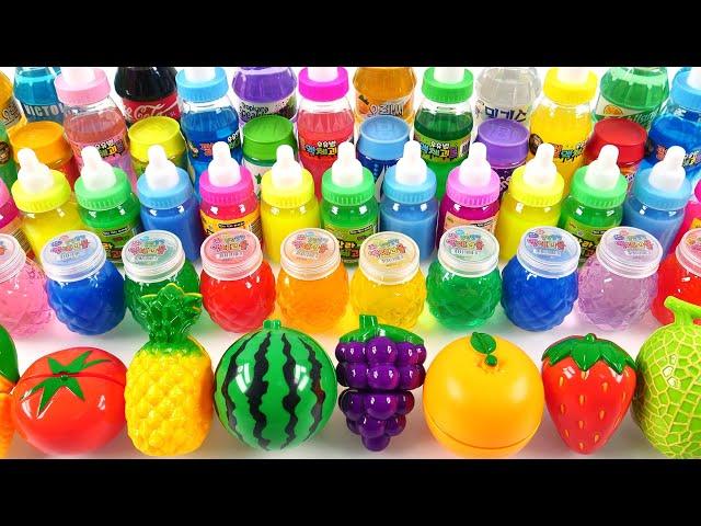 Satisfying Video l How to make Rainbow Pool into Mixing All My Glossy Slime & Fruit Cutting ASMR #99