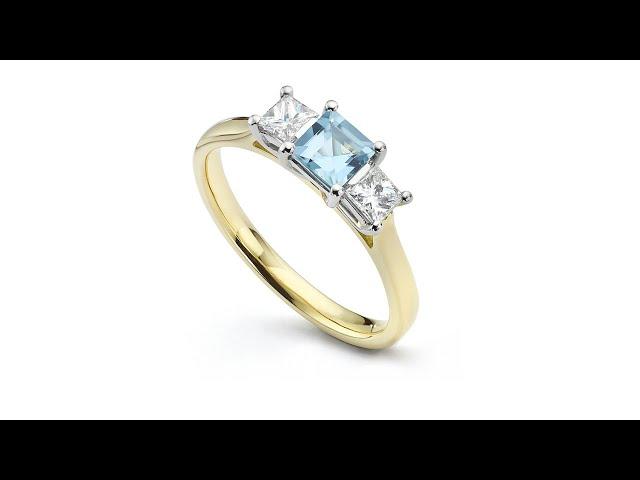 3 Stone Aquamarine Diamond Ring