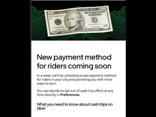 New payment method for verified riders coming soon: CASH. here we go. More problems.