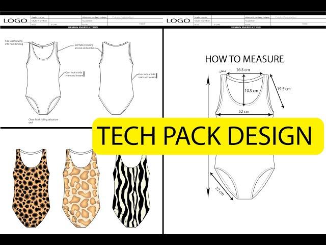 swimwear tech pack design/tech pack design illustrator /clothing design