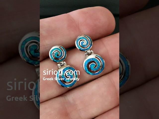 Greek Double Spiral Blue Opal Silver Studs Earrings sirioti.com - Sirioti Jewelry