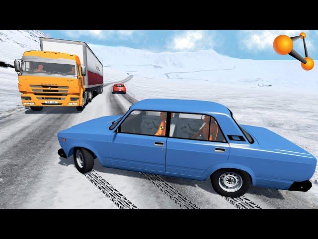 ЗА СЕКУНДУ ДО СМЕРТИ! ЗАНЕСЛО НА ЗИМНЕЙ СКОЛЬЗКОЙ ДОРОГЕ | BeamNG.drive