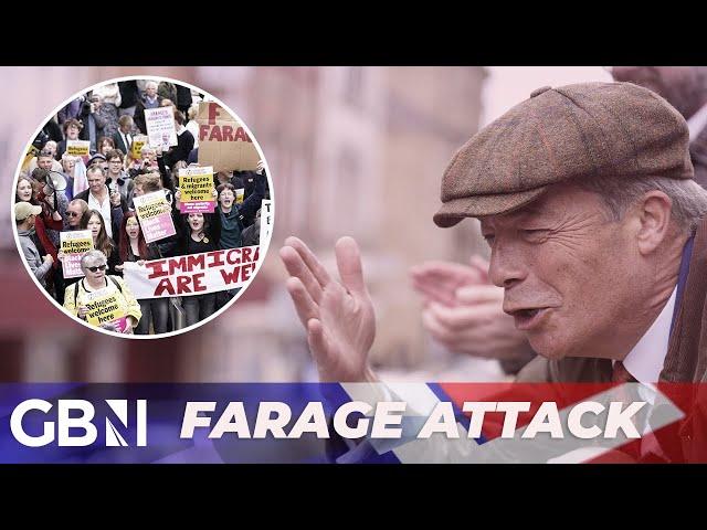 'I will not be BULLIED': Farage attacked by 'violent left-wing mob' throwing rubble at Reform Leader