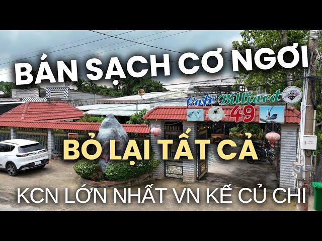 Bán lỗ 1 tỉ 8 tất cả cơ ngơi nhà vườn quán cafe hồ bơi 3 mặt tiền 23x100 tại KCN Phước Đông Tây Ninh