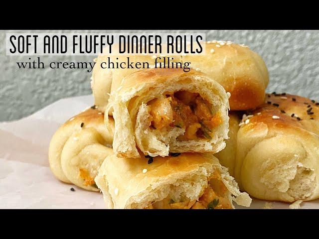 Soft and Fluffy DINNER ROLLS with Creamy Chicken Filling