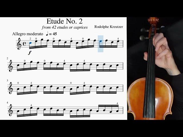 Kreutzer Violin Etude No. 2 with Ragtime Piano Accompaniment. Practice video. Sheet Music Score