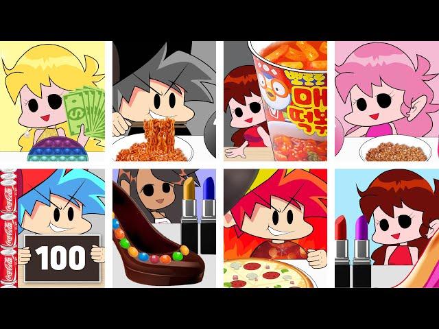 Boyfriend VS  Girlfriend Friday Night Funkin FOOD CHALLENGES 보프와 걸프의 먹방 챌린지 모음  l animation mukbang