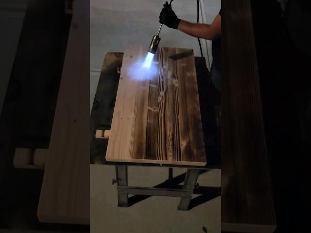 Adding a burnt finish to these tables is making this grain POP!!  #FIRE #TORCH #burn #tabletop #fyp