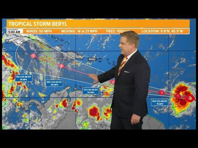 Tropical Storm Beryl could impact the Caribbean as a hurricane