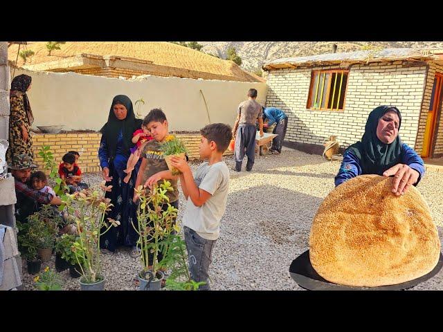 ‍‍Gardening in the village: family cooperation in planting trees and beautifying the yard