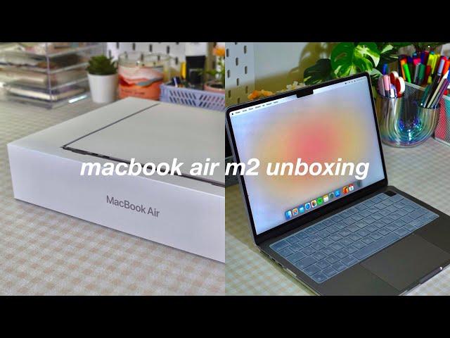 macbook air m2 (space gray) unboxing  | aesthetic setup ️ customizing & accessories