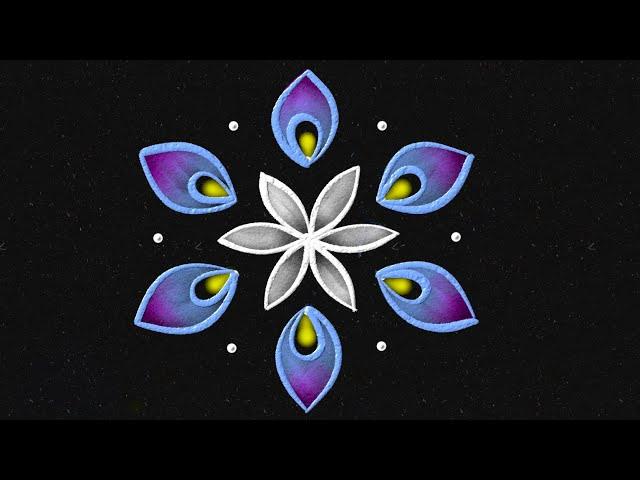 Daily kolam simple 5 dots | Flower rangoli designs | 5 to 3 dots rangoli muggulu || easy dots kolam