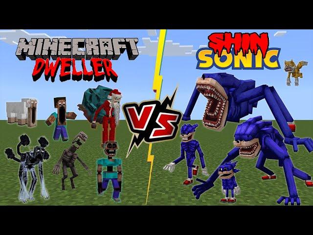 Shin Sonic VS All Minecraft Dwellers [Horror Addon]  [Sonic Tapes] Terrifying Minecraft MOD