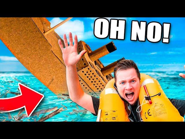 SINKING The Box Fort Titanic! Worlds Largest Cardboard Boat (24 Hour Challenge)