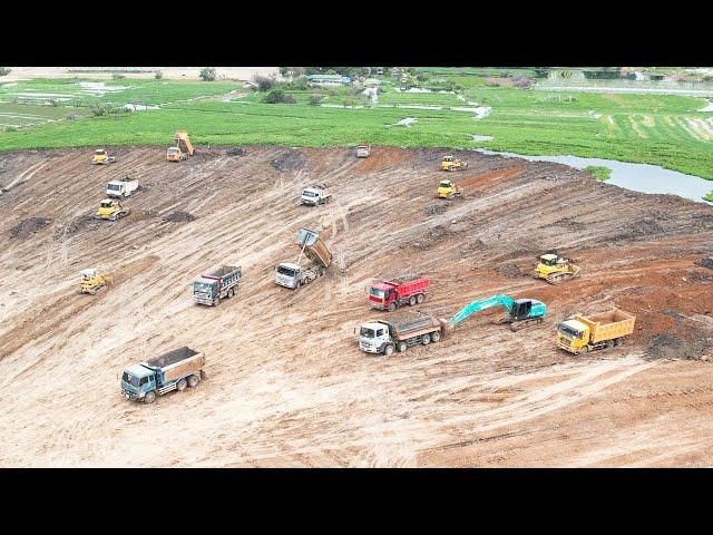 Wow!! Amazing Huge Land Filling Up Huge Bulldozer Dump Truck Pushing Unloading Mud Dirt