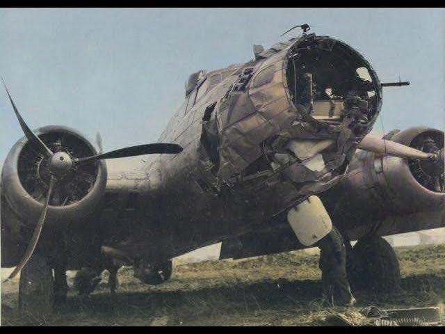 B-17 FLYING FORTRESS BOMBERS RETURN WITH COMBAT DAMAGE AND WOUNDED HD COLOR [ WWII DOCUMENTARY ]