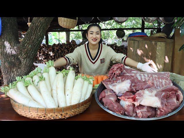 Cook and sale: Yummy White radish and Pork ribs cooking - Cooking with Sreypov