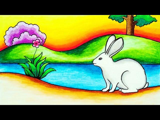 How to Draw Rabbit Scenery Step by Step | Easy Rabbit Scenery Drawing for Beginners