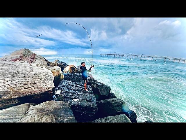 Rock Fishing In A Rain Storm - Catch And Cook