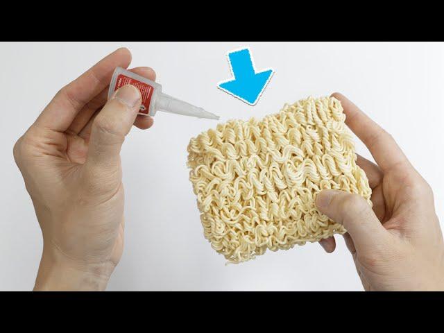 把強力快乾膠水滴在泡麵上！原來有驚人用途！Pour super glue on instant noodles for amazing results