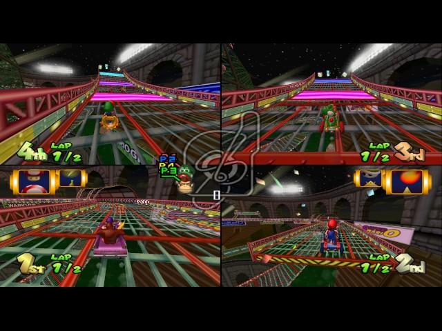 Mario Kart Double Dash!!: Wario Colosseum 4 player Netplay race 60fps