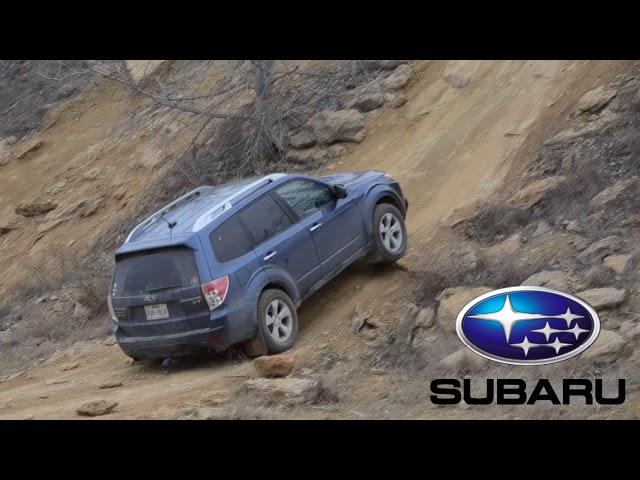 Mitsubishi Outlander (driven by Engineering Explained) vs Subaru Forester uphill,  forward + reverse