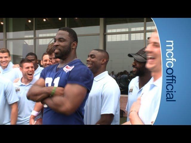 CITY ON TOUR: Micah Richards meets Justin Tuck of the NY Giants