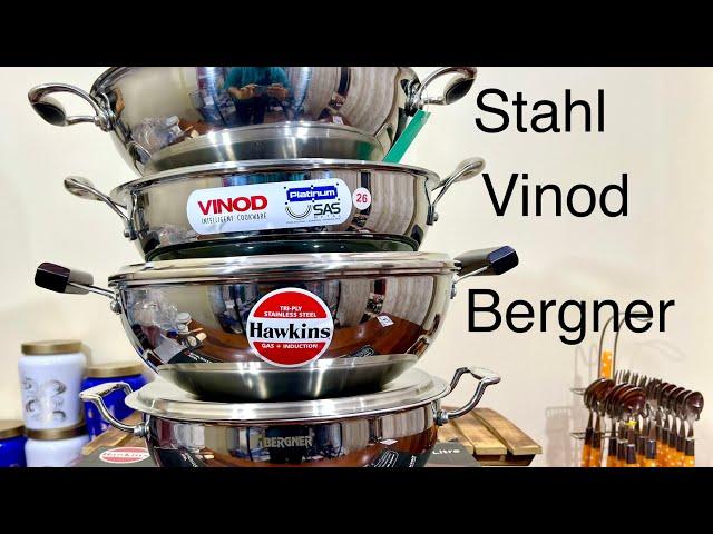 Best stainless steel Kadai Hawkins Vs Vinod Vs Bergner Vs Stahl  Triply Steel kadai in India