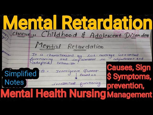 Notes Of Mental Retardation (Chapter 11) in Mental Health Nursing  (psychiatric)  in Hindi.