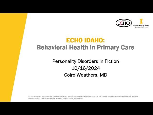 Personality Disorders in Fiction - 10/16/2024