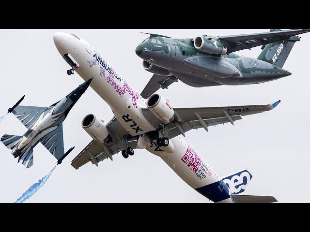 Bourget : démo en vol des Airbus A321 XLR, Embraer KC-390 et F-16