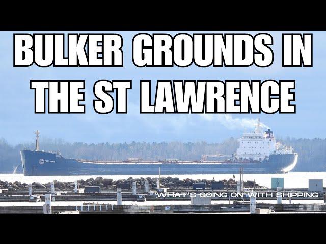 Canadian Freighter Tim S. Dool Hard Aground in the St. Lawrence Seaway