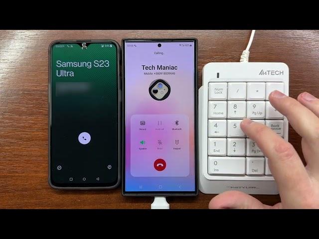 Samsung S23 Ultra Outgoing & Incoming Calls using A4Tech USB Numeric Keypad (FK13P) + OnePlus 6T