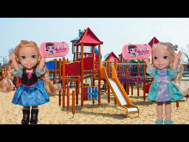 Elsa and Anna toddlers scavenger hunt on the beach