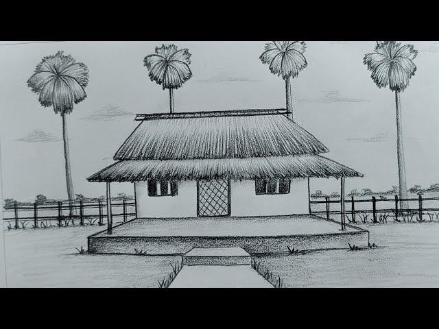 Pencil sketch landscape drawing tutorial for beginners || Scenery Drawing with pencil