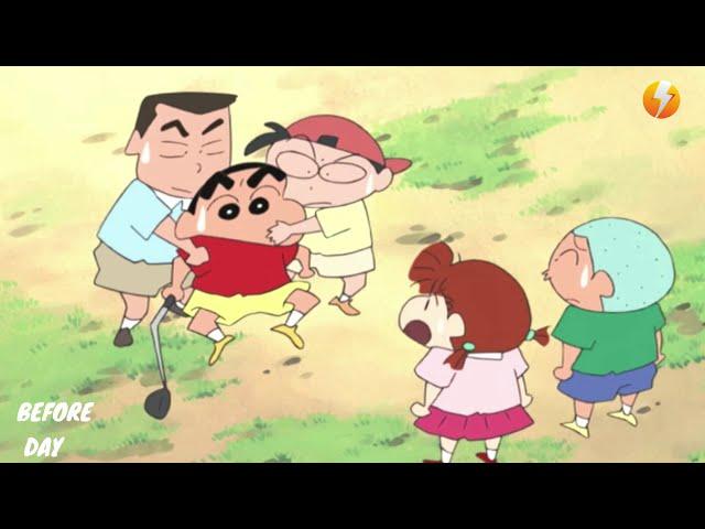 Shin-chan plays golf in a competition. Tamil