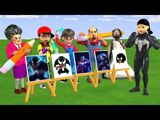 Scary Teacher 3D vs Squid Game Help Nick Drawing Venom Squid Girl 5 Times Challenge