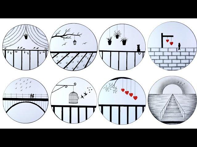 Easy 8 circle scenery drawing ideas || Pencil drawing in a easy drawing || Ashraful dreams drawing