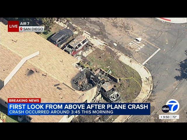 First aerial view of destruction after plane crashes in San Diego neighborhood, killing several