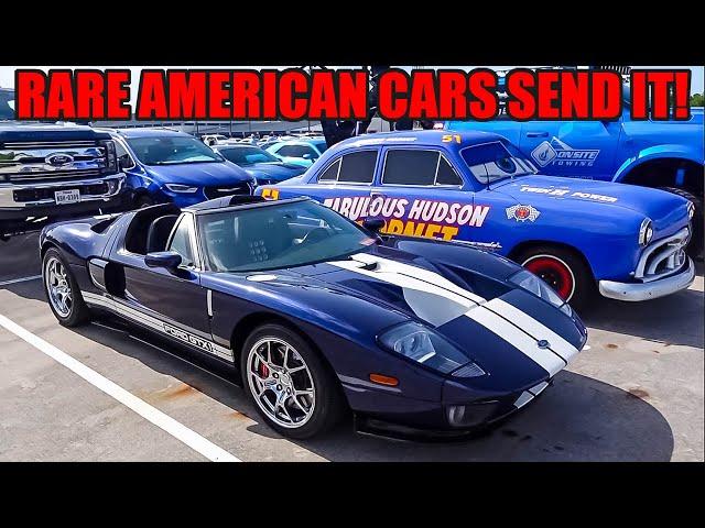 AMERICAN MUSCLE CARS SEND IT FOR THE BOYS! (+ Making a HUGE American Flag out of cars!)