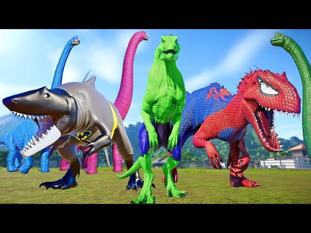 Spiderman,  Batman, Joker, Hulk, Flash, Brachiosaurus Color Pack Dinosaurs Fighting Jurassic World