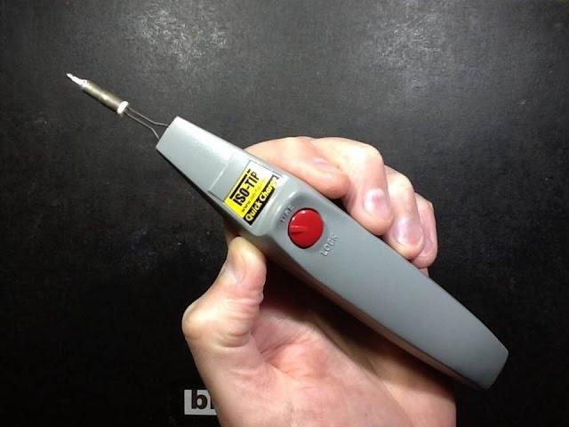 Inside an Iso-tip rechargeable soldering iron.  (And charger hack.)