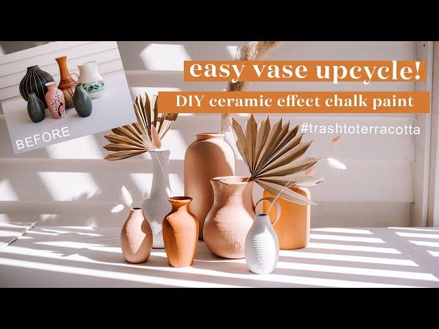 Easy Vase Upcycle! How To Make Ceramic Effect Chalk Paint #trashtoterracotta